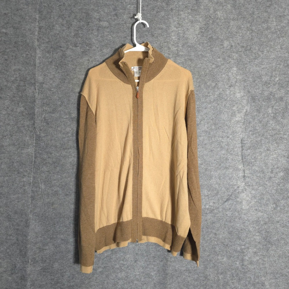 Gran Sasso Full Zip Sweater Mens XL Tan Brown Merino Cashmere Italy Colorblock